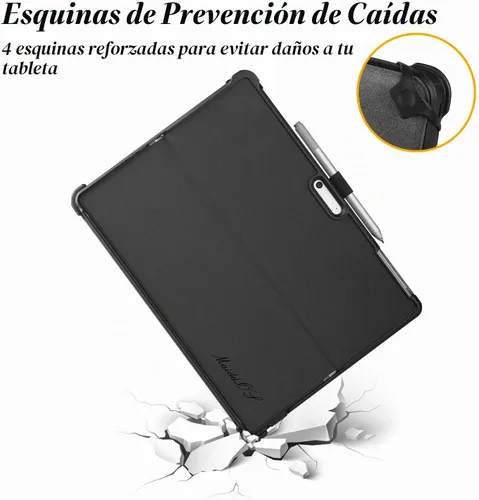 Vista 5 de Surface Pro 11 - Funda compatible con Surface Pro 10/9, funda protectora delgada con soporte para bolígrafo, correa de teclado, soporte multiángulo
