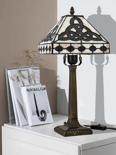 Vista 13 de KY&BOSAM Lámpara de Mesa Celta Irlandesa Tiffany Estilo Trébol Lámpara de Escritorio Luz Nocturna de Vidrio Emplomado 14 Pulgadas de Alto 8 Pulgadas