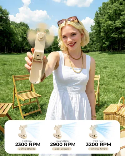 Vista 4 de FrSara Ventilador de mano portátil, pequeño ventilador personal recargable, artículos esenciales de viaje de verano con 3 velocidades, 2000 mAh
