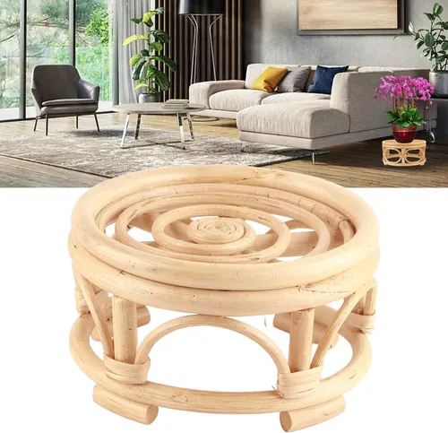 Vista 7 de Soporte para plantas de interior de ratán, 4 soportes de ratán de mimbre para patio (15.0 x 5.9 x 8.3 in)