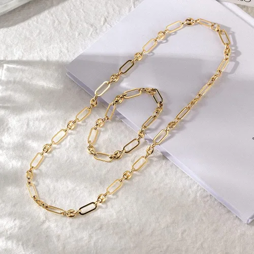 Vista 4 de Pulseras de grano de café con clip apiladas para mujer, cierre ajustable, chapado en oro, cadena de eslabones de acero inoxidable, Acero inoxidable