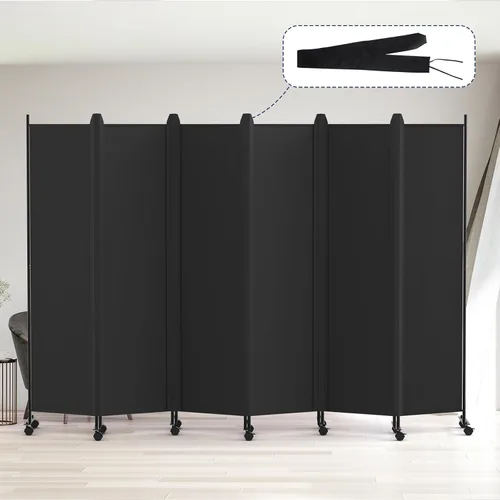 Vista 10 de Kokorona Divisor de habitación de 4 paneles, pantalla de privacidad enrollable de 6 pies de alto con ruedas con bloqueo, separadores de pared