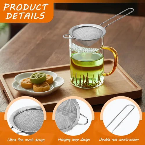 Vista 5 de Biaungdo 2 coladores de malla fina de 3.3 in/3.3 pulgadas, colador de té de acero inoxidable, coladores de malla cónica para cóctel, café