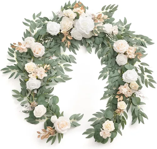 Vista 19 de Ling's moment Dusty Blue Artificial Flower Garland Wedding Arch 6 FT Azul polvoriento y azul marino