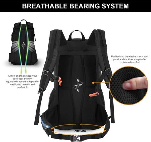 Vista 3 de MOUNTAINTOP Mochila de senderismo 40L, mochila ligera al aire libre Negro+Azul