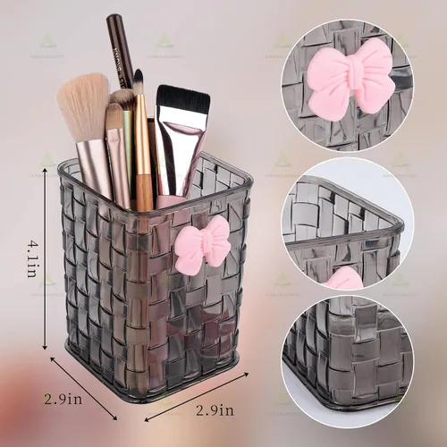 Vista 2 de Paquete de 2 soportes para brochas de maquillaje con lazo con bolsa de cosméticos adhesiva para mujer With Stickable Cosmetic-bag