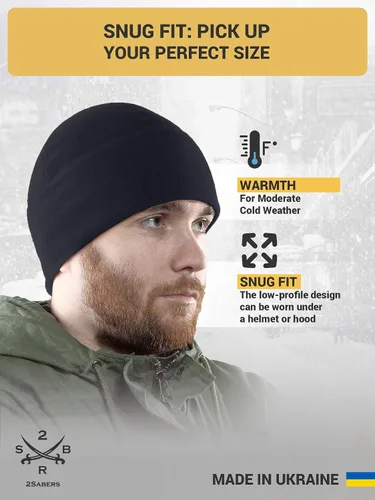 Vista 3 de 2SBR 2SABERS Gorro de vellón cálido de invierno - Gorro de cráneo para hombre, para clima frío al aire libre, negro