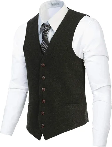 Vista 131 de Gioberti Chaleco de tweed formal de 6 botones para hombres