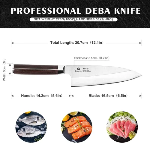 Vista 4 de imarku - Cuchillo Deba de 7 pulgadas, cuchillo de chef ultra afilado, cuchillo de cocina japonés definitivo con bisel único de acero inoxidable