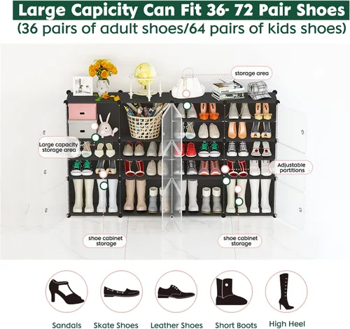 Vista 5 de Jomifin Armario de almacenamiento para zapatos con puertas, organizador portátil para zapatos, estante de pie expandible, almacenamiento de 36 a 72