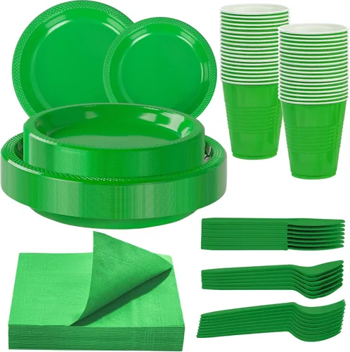 Vista 15 de MirthMood - 350 platos desechables negros, platos negros, suministros de plástico para fiestas, incluye 50 platos llanos, 50 platos de ensalada, 50