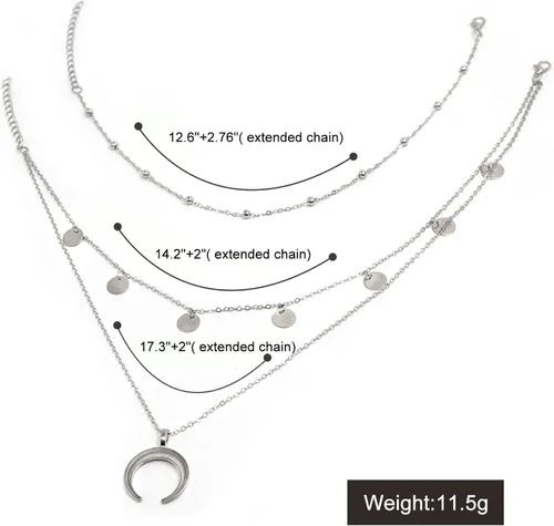 Vista 6 de Wowanoo Collar de gargantilla con cadena en capas con diamantes de imitación de luna para niñas y mujeres