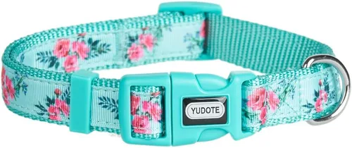 Vista 6 de Collar ajustable para perro, collares de nailon duraderos para perros y cachorros grandes, estampado de flamenco, lindo y suave Flamingo verde
