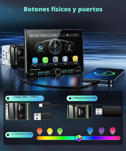 Vista 3 de Radio DIN simple de 7 pulgadas con CarPlay inalámbrico/con cable CarPlay Android Auto IPS Pantalla táctil giratoria ajustable MirrorLink FM/AM/RDS