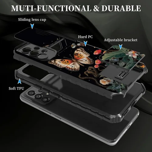 Vista 3 de Funda para Samsung Galaxy A53 5G con funda para cámara y soporte de soporte, resistente, a prueba de golpes, TPU funda protectora para Samsung Flor