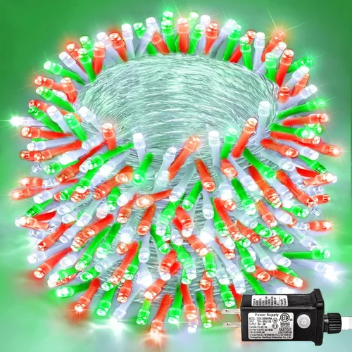 Vista 39 de 120 luces LED rojas y blancas de Navidad para exteriores, cadena de luces de Navidad de 40 pies, 8 modos, luces de hadas rojas y blancas