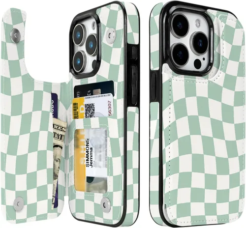 Vista 15 de Funda compatible con iPhone 14/15 con tarjetero y ranuras integradas de piel sintética con función atril y a prueba de golpes para iPhone 14/15