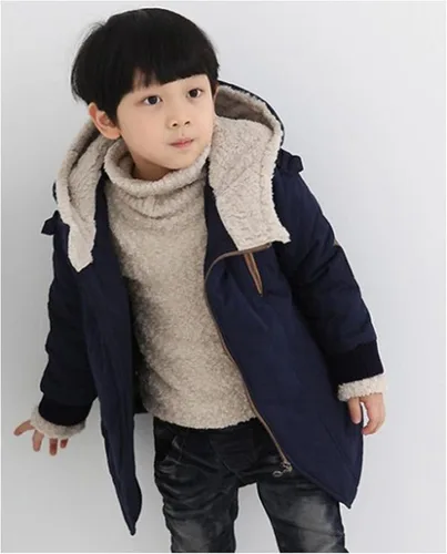 Vista 2 de EISHOW Chamarras gruesas y cálidas con capucha de algodón y forro polar para niños, abrigo con cremallera de invierno