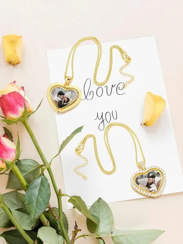 Vista 4 de Collar con foto de doble cara, colgante de foto personalizado, collar con colgante giratorio personalizado, collares de fotos personalizados
