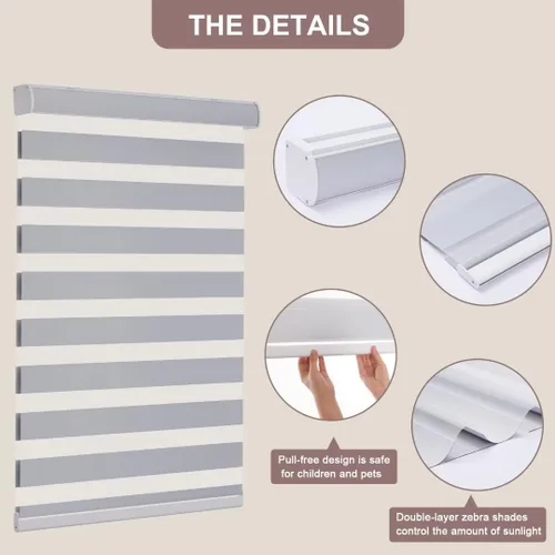 Vista 2 de MYshade Persianas enrollables de cebra sin cordones para ventanas para oscurecer la habitación, persianas enrollables dobles de día y noche Gris