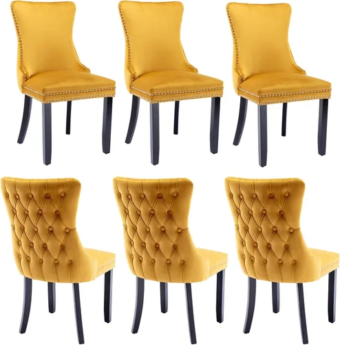 Vista 9 de mikibama Juego de 2 sillas de comedor tapizadas de terciopelo con respaldo de ala, sillas de comedor con patas de madera maciza con botón de cabeza
