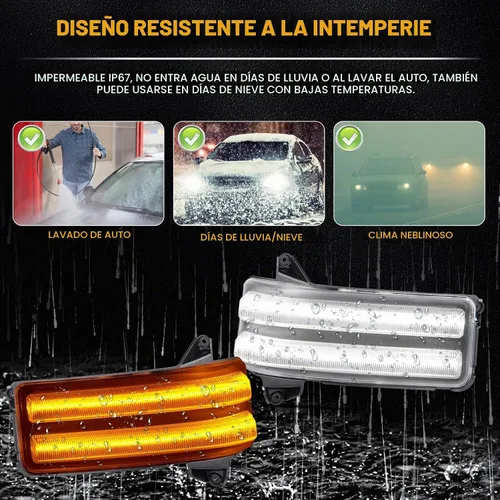 Vista 7 de Gempro Luces LED Secuenciales Ámbar de Espejo Lateral Marcador Señales de Giro Luces Blancas de Estacionamiento y Carga Switchback Lámparas