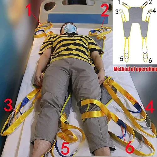 Vista 4 de GUNEL Eslinga universal de malla para elevación de pacientes, eslinga de ducha de piernas divididas con soporte para la cabeza, cabestrillo