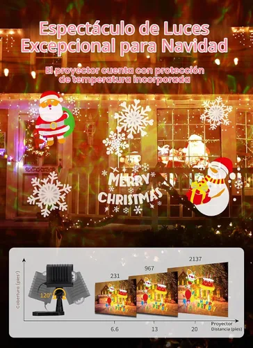 Vista 5 de Proyector de luces de Navidad para exteriores, 26 efectos HD (ondas oceánicas 3D + patrones), impermeables, con temporizador, luces de proyector
