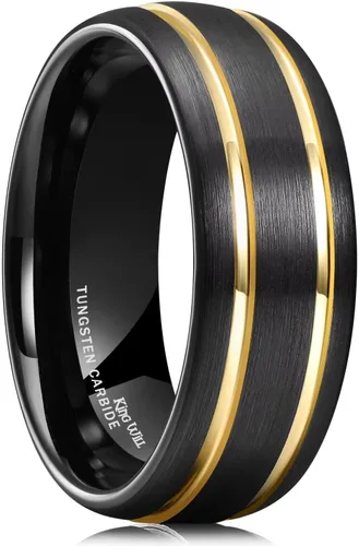 Vista 57 de King Will Anillo de boda de carburo de tungsteno para hombre con diseño de ranura, 6/7/0.315 in de ancho, acabado cepillado/pulido para hombre