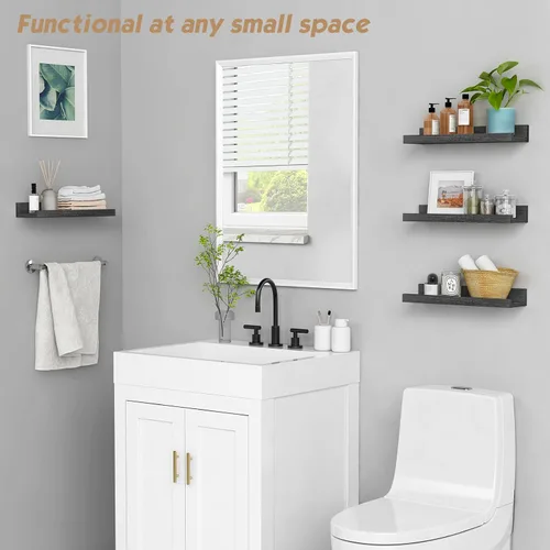 Vista 5 de Forbena Estante de repisa negra para fotos, estantes flotantes con borde para pared, estantes de pared pequeños para baño, dormitorio, cocina