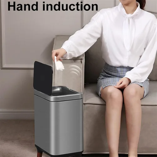 Vista 6 de BONAD Basurero de cocina de 13 litros de gran capacidad, inteligente para cocina, de acero inoxidable, sensor automático, cubo de basura