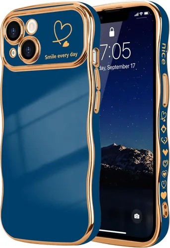 Vista 63 de LCHULLE - Funda para iPhone Air, linda para mujeres y niñas, con forma de onda, color azul bebé Luxury Plating Curly Wavy Frame with Love Heart