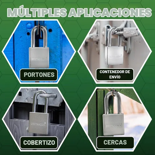 Vista 3 de Britanium® SFE60 - Candado de grado profesional, acero cromado con grillete de aleación de boro, 5 llaves de vaso, diseño resistente a la intemperie