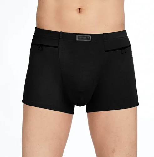 Vista 3 de Ropa interior de bolsillo para hombre con 2 bolsillos secretos, 2 paquetes (negro)