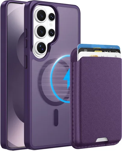 Vista 16 de Funda magnética para Samsung Galaxy S25 FE, transparente y negro con soporte para tarjetas de crédito desmontable, compatible con MagSafe, ajuste