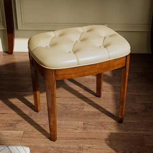Vista 10 de Vantity Taburete de banco con tapizado, elegante y moderno, banco de tocador de maquillaje, versátil para comedor, sala de estar, 19.3 x 14.9 x 19.3
