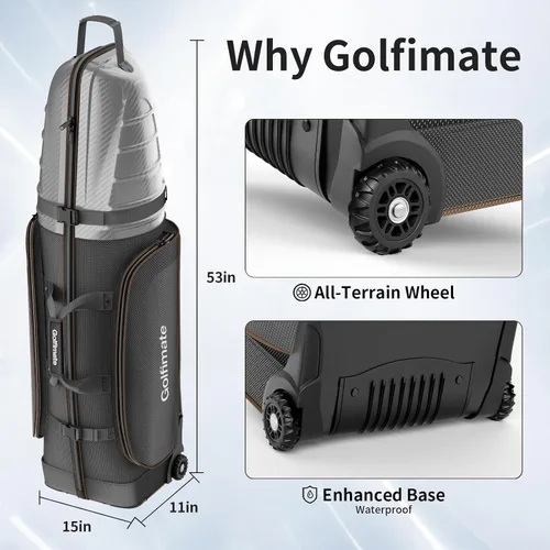 Vista 3 de Bolsas de viaje de golf para aerolíneas con tapa dura de fibra de carbono (gris marrón)