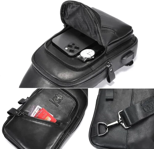 Vista 105 de LUKZIJAES Bolso bandolera de cuero genuino para hombre