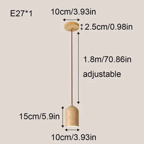 Vista 6 de Mini lámpara de isla de cocina, lámpara colgante de techo de cúpula de madera japonesa Wabi-Sabi con pantalla de travertino amarillo, lámpara