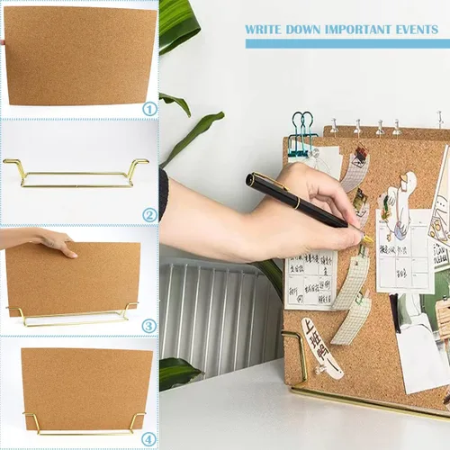 Vista 4 de Tablero de anuncios de corcho con soporte de escritorio de doble cara para mensajes y fotos para el hogar, oficina, escuela