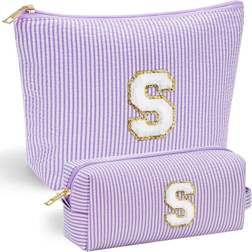 Vista 125 de YOOLIFE Regalos del Día de la Madre para Mujeres, Bolsa de Maquillaje con Iniciales, Bolsa de Maquillaje para Viaje, Bolsa de Maquillaje Negro