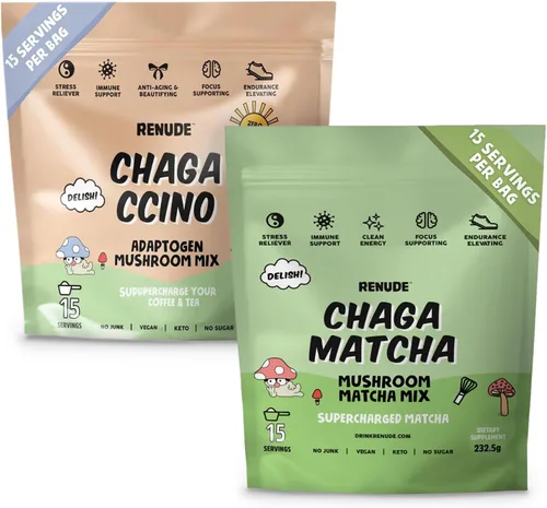 Vista 9 de Renude Chagaccino - Polvo de hongos Chaga, mezcla de bebida de café de hongos con adaptógenos, energía natural y apoyo inmunológico, vegano, keto
