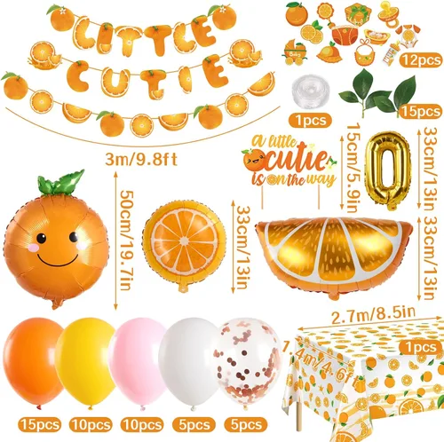 Vista 2 de Little Cutie Decoraciones para Baby Shower, Suministros para Fiesta de Baby Shower con Tema Naranja, con Globos Naranjas, Adornos para Cupcakes