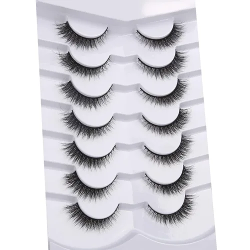 Vista 5 de Pooplunch - Pestañas postizas estilo ojo de gato, extensión de volumen 8D natural, finas, cortas, de visón sintético, tiras de pestañas postizas