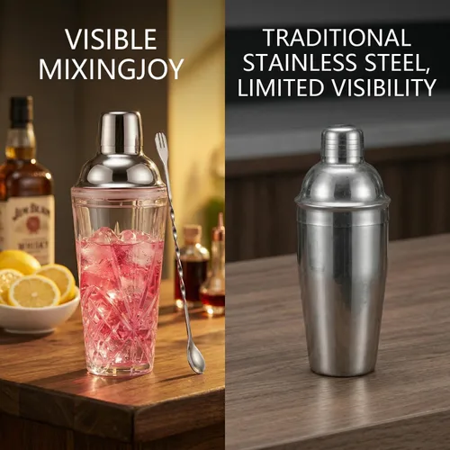Vista 7 de Coctelera de cristal, 14.5 onzas, coctelera de Martini con colador para barras, whisky, cócteles, color plateado