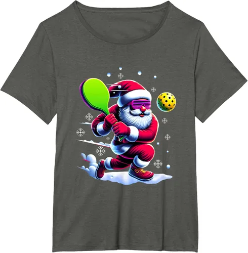 Vista 49 de Pickle Ball Navidad Santa Deporte Jugador Padel Raqueta Snow Camiseta Negro