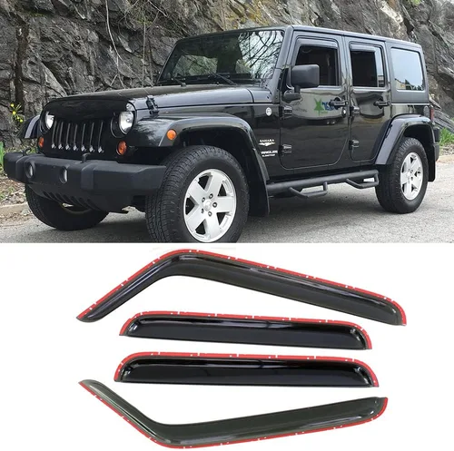 Vista 17 de Deflector de ventilación para visera lateral, montaje exterior, cinta inastillable, protección solar y lluvia, apto para Jeep Grand Cherokee