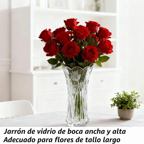 Vista 4 de Dicunoy Juego de 2 jarrones de flores de cristal, jarrones grandes de 9.5 pulgadas para centros de mesa, modernos jarrones acampanados de cristal
