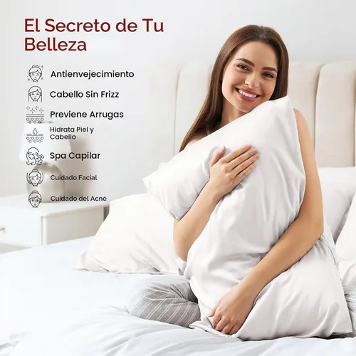 Vista 3 de Juego de 2 fundas de almohada 100% seda de morera tamaño Queen para cabello y piel, juego de 2 seda grado más alto 6A, suave, transpirable Blanco