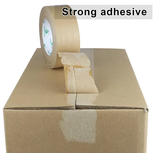 Vista 4 de BOMEI PACK Paquete de 2 cintas de papel kraft reforzadas, cinta de embalaje autoadhesiva de papel engomado, para embalaje resistente, envío, mudanza